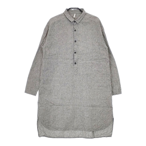 Gauze# リネンコットン ハーフボタン 千鳥格子 ワンピース ブラック ホワイト レディース ガーゼ【中古】5-0312M∞