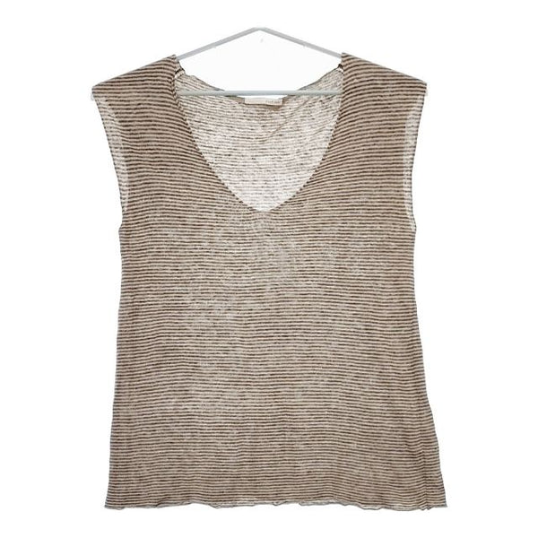 evam eva E111K003 リネン ボーダーベスト ノースリーブ Ｔシャツ カットソー ベージュ グレー レディース エヴァムエヴァ【中古】5-0529S∞