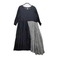 Gauze# リネンコットン ギャザー ワンピース ブラック グレー レディース ガーゼ【中古】5-0312M∞