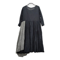 Gauze# リネンコットン ギャザー ワンピース ブラック グレー レディース ガーゼ【中古】5-0312M∞