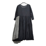 Gauze# リネンコットン ギャザー ワンピース ブラック グレー レディース ガーゼ【中古】5-0312M∞