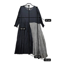 Gauze# リネンコットン ギャザー ワンピース ブラック グレー レディース ガーゼ【中古】5-0312M∞