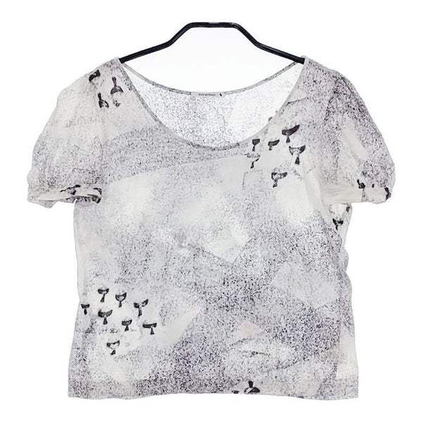 mina perhonen spray os8117 コットンリネン 半袖Ｔシャツ カットソー ホワイト パープル レディース ミナペルホネン【中古】5-0602S∞