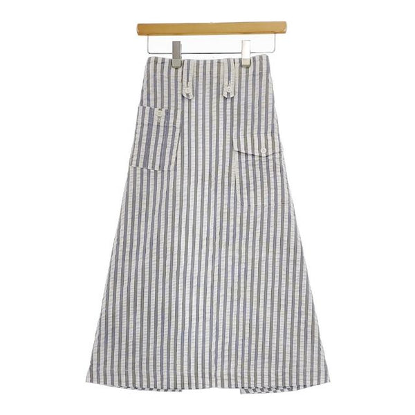 BEAMS BOY シアサッカー ウエスト紐 ストライプ ロングスカート ホワイト ブルー レディース ビームスボーイ【中古】5-0222M∞