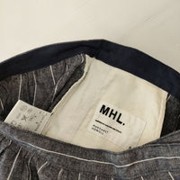 MHL. 595-6132503 リネンコットン ストライプ ラップ 巻き ロングスカート グレー レディース エムエイチエル【中古】5-0303M∞