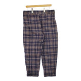 Lin francais d'antan ツータックウールイージーパンツ チェック パンツ ネイビー ブラウン レディース ランフランセダンタン【中古】4-1123T♪