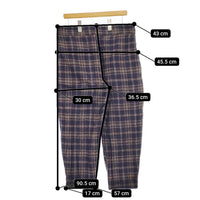 Lin francais d'antan ツータックウールイージーパンツ チェック パンツ ネイビー ブラウン レディース ランフランセダンタン【中古】4-1123T♪