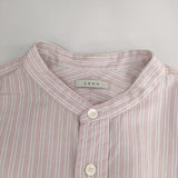 LENO BAND COLLAR SHIRT 定価24000円 L2001-SH001 コットンストライプ 長袖シャツ ピンク レディース リノ【中古】5-0413M∞