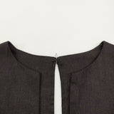 Plage Vネックノースリーブワンピース 定価27500円 リネン サイドスリット ワンピース 23SS ブラック レディース プラージュ【中古】5-0216S♪