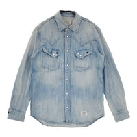 STOOGE&CO ストゥージ＆コー デニムシャツ ダメージ加工 長袖シャツ ブルー メンズ【中古】5-0303M∞