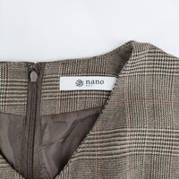 nano universe グレンチェック Vネック チェック ワンピース グレー レディース ナノユニバース【中古】5-0222T∞