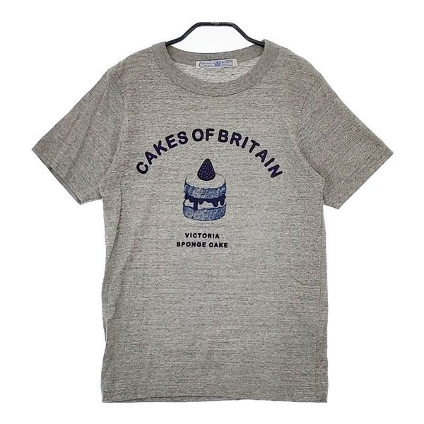 R&D.M.Co- CAKE OF BRITAIN フロッキープリント コットン 半袖Ｔシャツ カットソー グレー レディース オールドマンズテーラー【中古】5-0515S∞