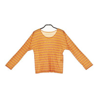 PLEATS PLEASE ISSEY MIYAKE ボーダー柄 クルーネック PP41-FK353  長袖Ｔシャツ カットソー ロンＴ オレンジ レディース プリーツプリーズ【中古】5-0104M∞