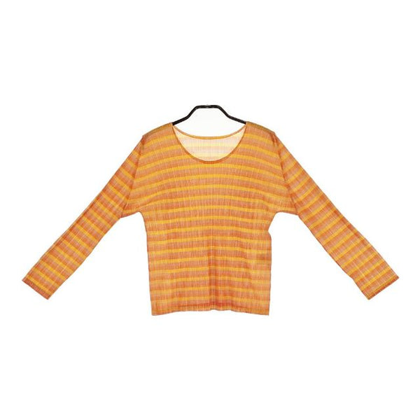 PLEATS PLEASE ISSEY MIYAKE ボーダー柄 クルーネック PP41-FK353  長袖Ｔシャツ カットソー ロンＴ オレンジ レディース プリーツプリーズ【中古】5-0104M∞