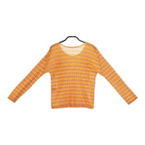 PLEATS PLEASE ISSEY MIYAKE ボーダー柄 クルーネック PP41-FK353  長袖Ｔシャツ カットソー ロンＴ オレンジ レディース プリーツプリーズ【中古】5-0104M∞