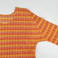 PLEATS PLEASE ISSEY MIYAKE ボーダー柄 クルーネック PP41-FK353  長袖Ｔシャツ カットソー ロンＴ オレンジ レディース プリーツプリーズ【中古】5-0104M∞