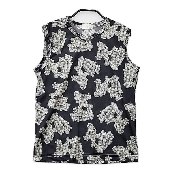 COMME des GARCONS 総柄プリント ポリエステルTシャツ GC-T019 カットソー AD2008 ブラック グレー レディース コムデギャルソン【中古】5-0515S∞
