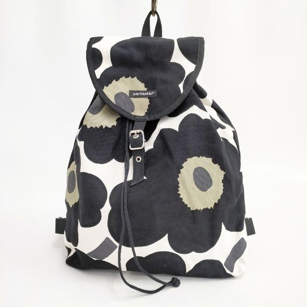marimekko UNIKKO ウニッコ キャンバス リュック・デイパック ブラック ホワイト グリーン レディース マリメッコ【中古】5-0802G∞