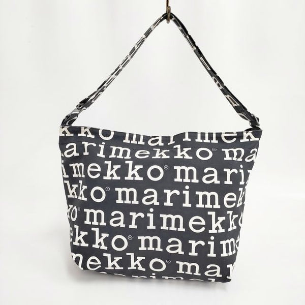 marimekko weekender ロゴ 総柄 キャンバス ショルダーバッグ ブラック ホワイト レディース マリメッコ【中古】5-0802G∞