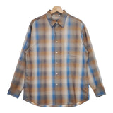 AURALEE SUPER LIGHT WOOL CHECK SHIRT A23SS01LC サイズ3 長袖シャツ 23SS ブルー ブラウン メンズ オーラリー【中古】4-1129M♪