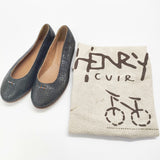 HENRY CUIR 未使用品 フラットシューズ サイズ35 パンプス ネイビー ブラック レディース アンリークイール【中古】5-0129G◎