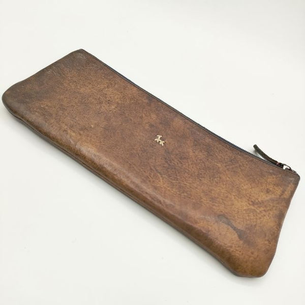 HENRY CUIR レザー 筆箱 CANE ペンケース ブラウン ネイビー レディース アンリークイール【中古】5-0306G∞