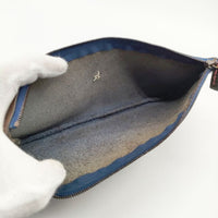 HENRY CUIR レザー 筆箱 CANE ペンケース ブラウン ネイビー レディース アンリークイール【中古】5-0306G∞