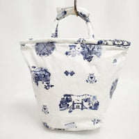 R&D.M.Co- マルシェバッグ LONDON BLUE WILLOW MARCHE BAG TALL 琺瑯プレート PVC コーティング トートバッグ ホワイト ネイビー レディース オールドマンズテーラー【中古】5-0802G∞