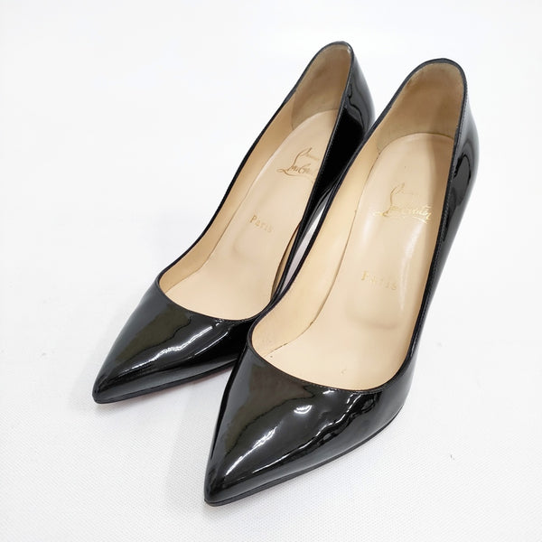 Christian Louboutin エナメルヒールパンプス ポインテッドトゥ 38 1/2 パンプス ブラック レディース クリスチャンルブタン【中古】5-0526M◎