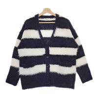 Allumer 8148556 Shaggy Alpaca Border V-Neck Cardigan サイズ1 カーディガン ネイビー ホワイト レディース アリュメール【中古】4-1207T♪