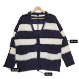 Allumer 8148556 Shaggy Alpaca Border V-Neck Cardigan サイズ1 カーディガン ネイビー ホワイト レディース アリュメール【中古】4-1207T♪