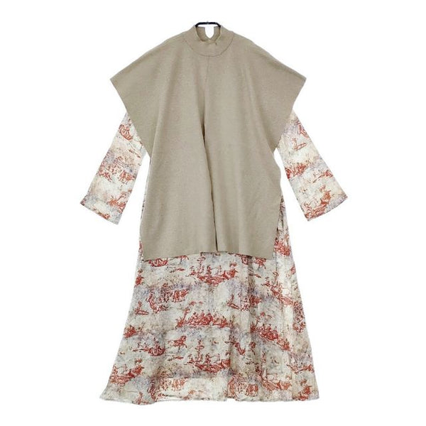 AMERI ニット セットアップ TOILE DE JOUY WITH KNIT DRESS ワンピース ベージュ レッド レディース アメリ【中古】5-0119M∞