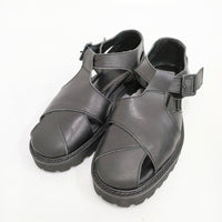 Y's SMOOTH LEATHER SANDALS SHOES レザーグルカサンダル サイズ2 YS-E06-711-2/2 サンダル ブラック レディース ワイズ/Yohji【中古】5-0526S◎
