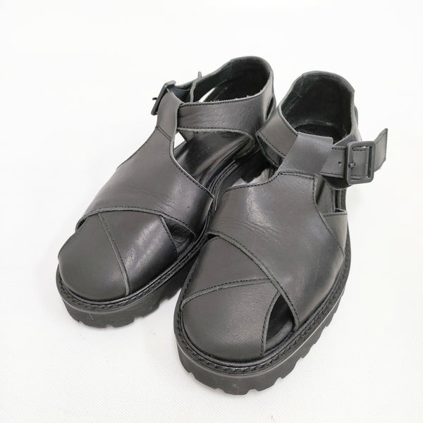 Y's SMOOTH LEATHER SANDALS SHOES レザーグルカサンダル サイズ2 YS-E06-711-2/2 サンダル ブラック レディース ワイズ/Yohji【中古】5-0526S◎