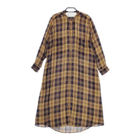 TICCA チェック レーヨン ノーカラーフレア ワンピース ブラウン ネイビー レディース ティッカ【中古】5-0301M∞