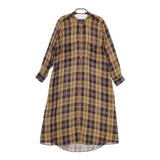 TICCA チェック レーヨン ノーカラーフレア ワンピース ブラウン ネイビー レディース ティッカ【中古】5-0301M∞