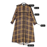 TICCA チェック レーヨン ノーカラーフレア ワンピース ブラウン ネイビー レディース ティッカ【中古】5-0301M∞