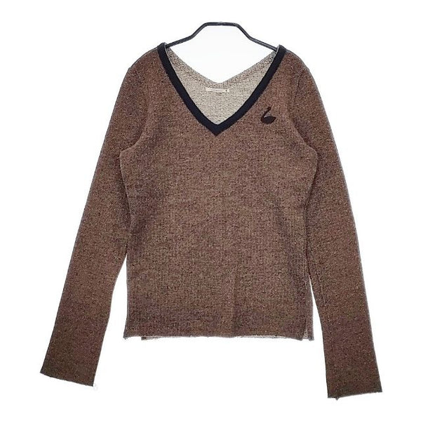 mina perhonen herb salt ka8584 Vネック プルオーバー セーター ニット ブラウン レディース ミナペルホネン【中古】5-0413M∞