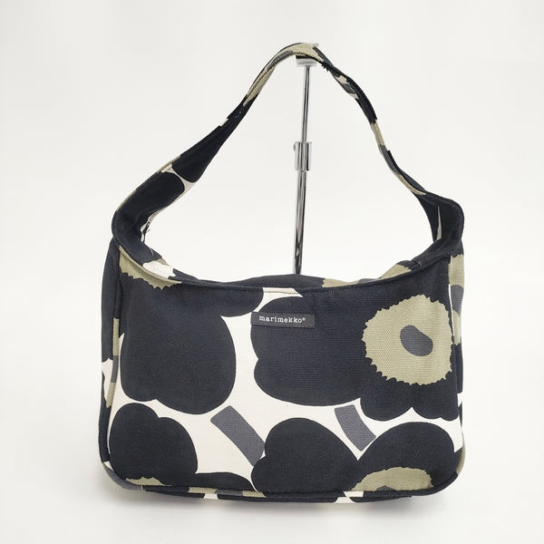 marimekko ウニッコ キャンバス ワンハンドルバッグ ハンドバッグ ブラック ホワイト レディース マリメッコ【中古】5-0404G◎