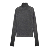 THE RERACS 未使用 RERACS BULKY WOOL/CASHMERE RAGLAN TURTLE NECK PULLOVER KNIT ニット 24AW Cグレー レディース ザリラクス【中古】4-1214T♪