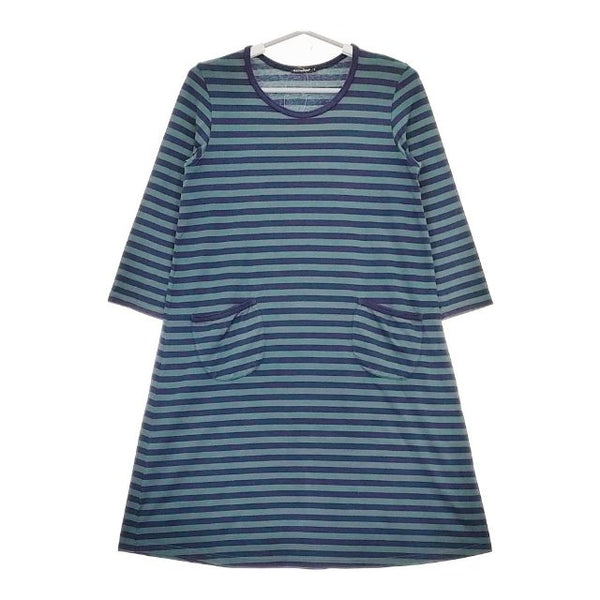 marimekko TIIA ボーダー コットン XS ワンピース グリーン ネイビー レディース マリメッコ【中古】5-0419M∞