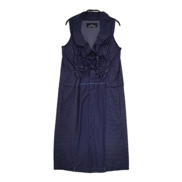 tricot COMME des GARCONS ドット柄 ポリエステル ノースリーブドレス フリル ワンピース AD2011 ネイビー レディース トリココムデギャルソン【中古】5-0702S∞