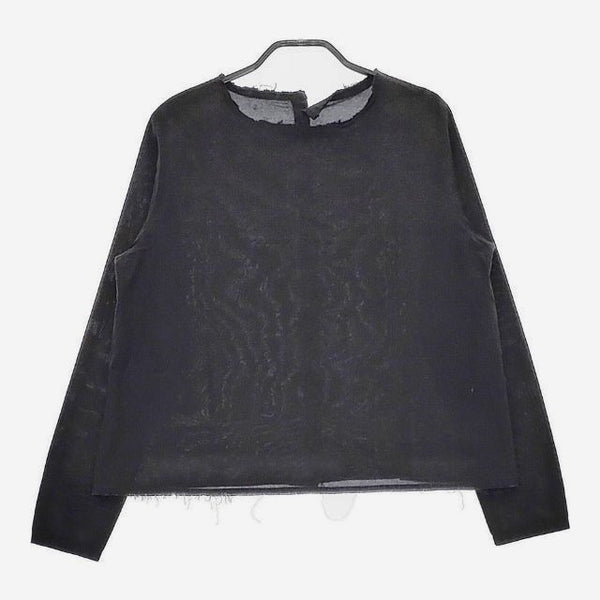 humoresque FS2205 シルクコットン crew neck blouse バックボタン ブラウス シャツ ブラック レディース ユーモレスク【中古】5-0201M∞