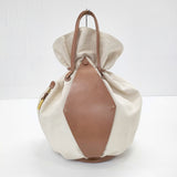 petite robe noire キャンバス レザー 丸型バッグ 巾着バッグ オフホワイト ブラウン レディース プティローブノアー【中古】5-0707G◎