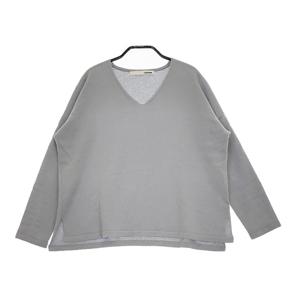 evam eva cashmere V neck pullover ivory カシミヤ 定価37400円 E193K053 セーター ニット グレー レディース エヴァムエヴァ【中古】4-1217T♪