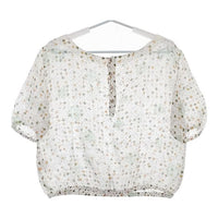 mina perhonen star fence 総柄 半袖 リネン ブラウス シャツ マルチカラー レディース ミナペルホネン【中古】5-0521S∞