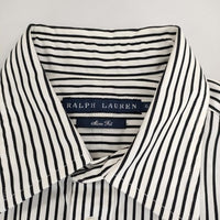 RALPH LAUREN スリムフィット ストライプ 胸ワンポイント刺繍 長袖シャツ ホワイト ブラック レディース ラルフローレン【中古】5-0204M∞