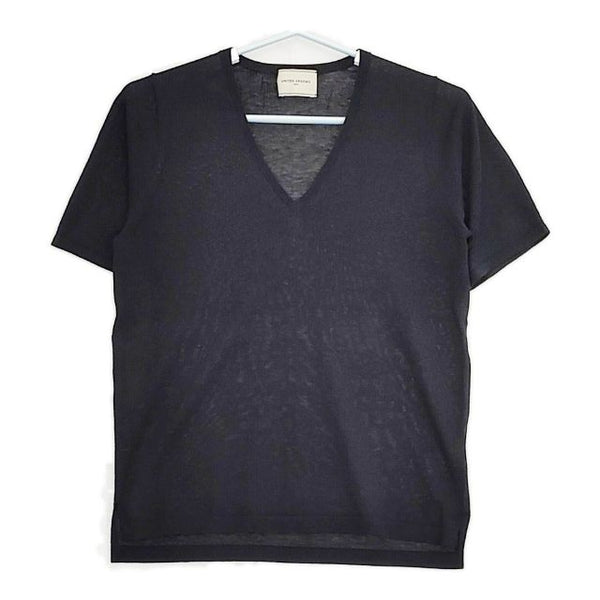 UNITED ARROWS Vネック コットン 1518-106-0384 半袖 ニット ブラック レディース ユナイテッドアローズ【中古】5-0521S∞