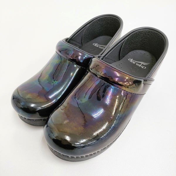 dansko 未使用品 Professional Petrol 38 パテントレザー ペトロ―ル エナメル サボ サンダル ブラック レディース ダンスコ【中古】4-1214G♪