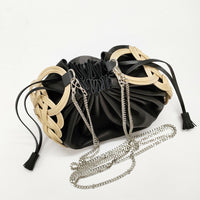 MSNOM ムスノム 未使用品 No.8 ラタン牛革ダブルチェーンショルダーバッグ ショルダーバッグ ベージュ ブラック レディース【中古】5-0320G◎